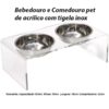 Comedouro Duplo - De Acrilico Preto 2 Tigela Inox P Cão E Gato - Image 2